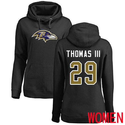 Baltimore Ravens Black Women Earl Thomas III Name and Number Logo NFL Football #29 Pullover Hoodie Sweatshirt->nfl t-shirts->Sports Accessory